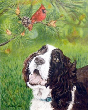 動物 Painting - オウムと犬の鳥